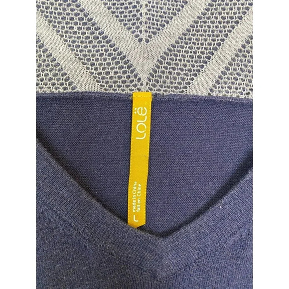 Lolë Lole Womens Sz Large Long Sleeve Mesh Knit V-Neck Navy Pullover Activewear - Picture 7 of 16